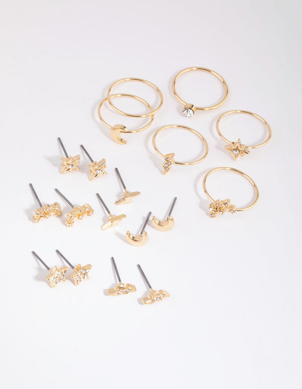 Gold Diamante Celestial Earring & Ring Pack