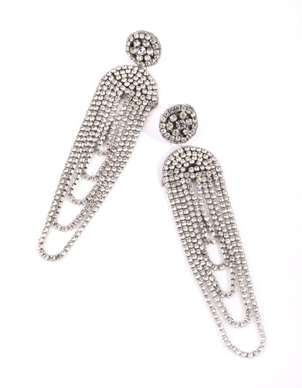 Silver Loop Diamante Drop Earrings