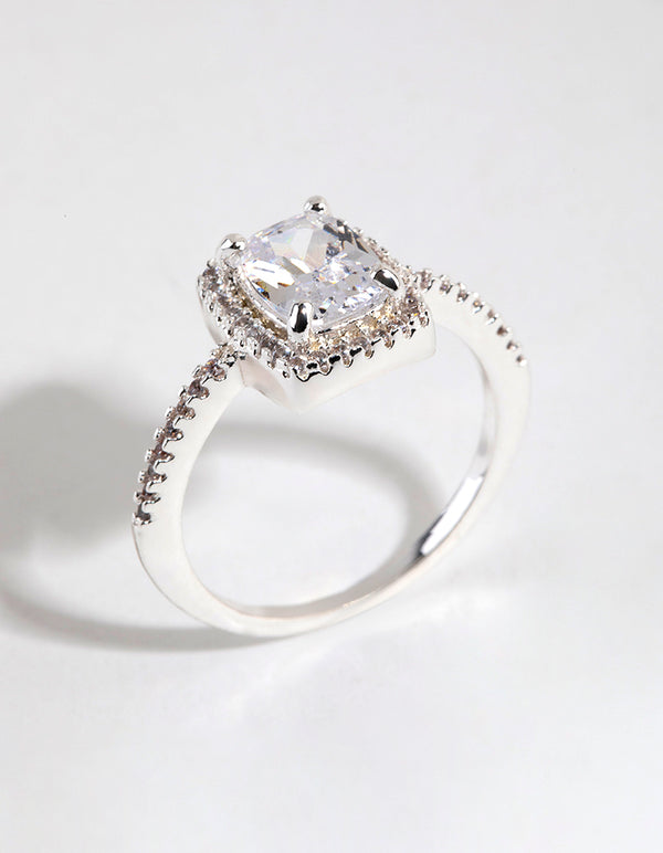 Silver Plated Cubic Zirconia Surround Stone Ring