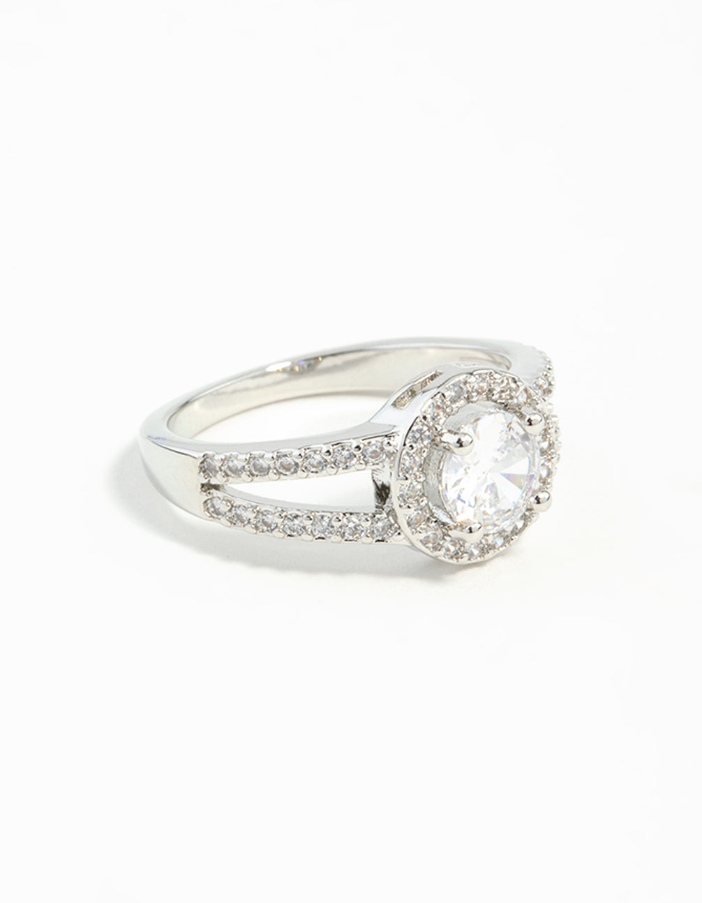 Silver Plated Cubic Zirconia Halo Ring