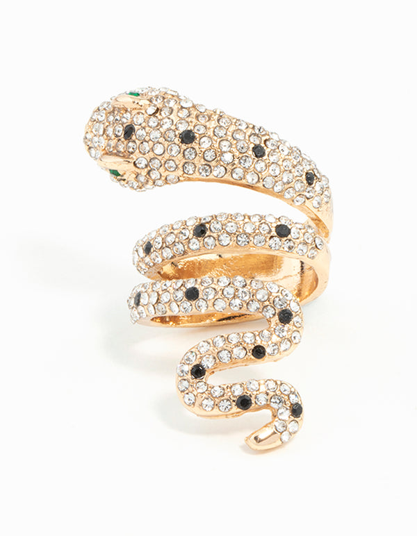 Gold Large Snake Diamante Ring