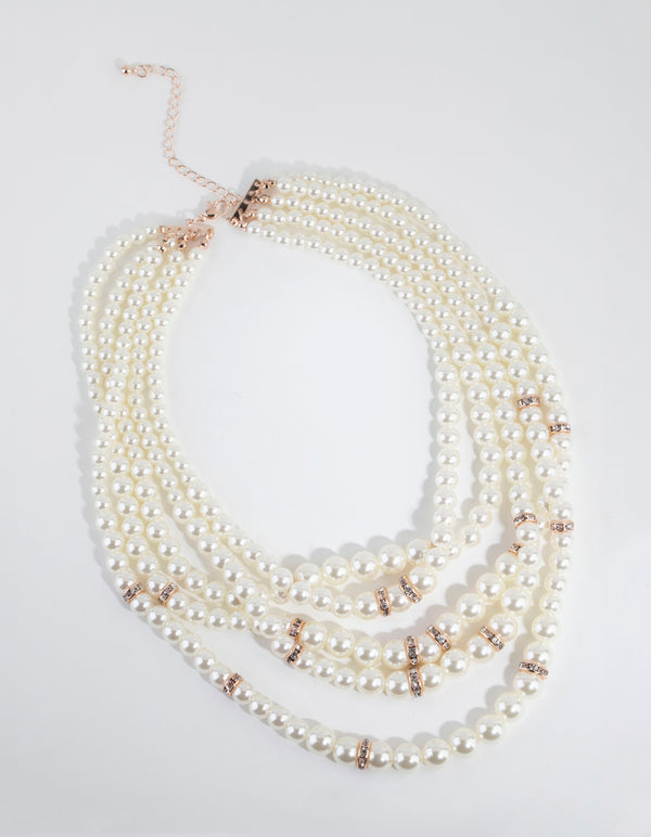 Rose Gold Layered Pearl Necklace