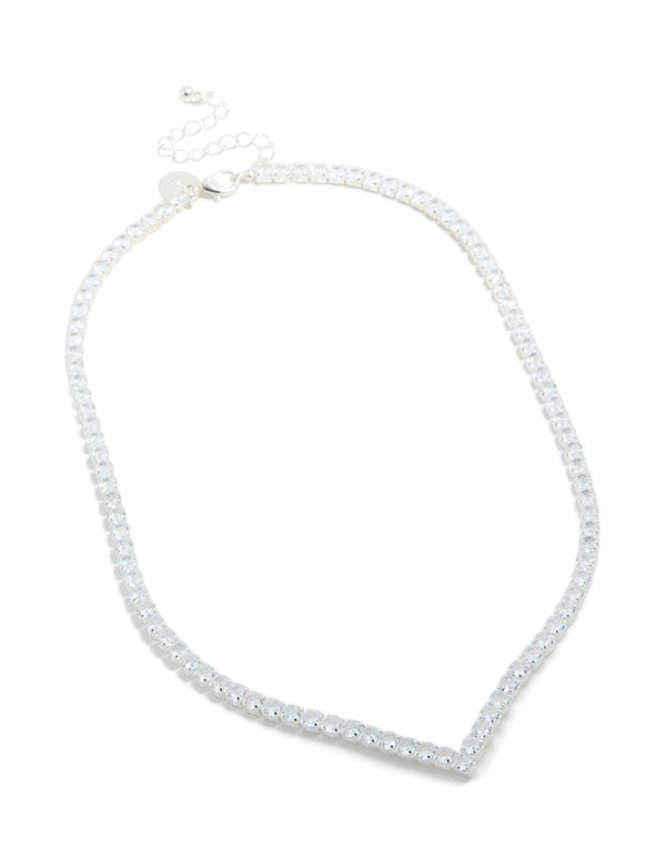 Silver Cubic Zirconia Cup Chain Pointed Tennis Necklace