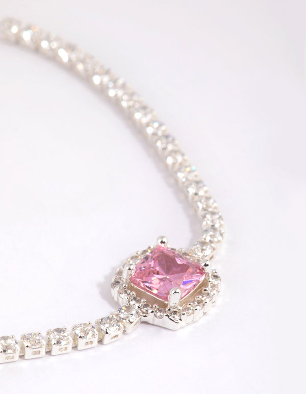 Silver Cubic Zirconia Square Halo Toggle Bracelet