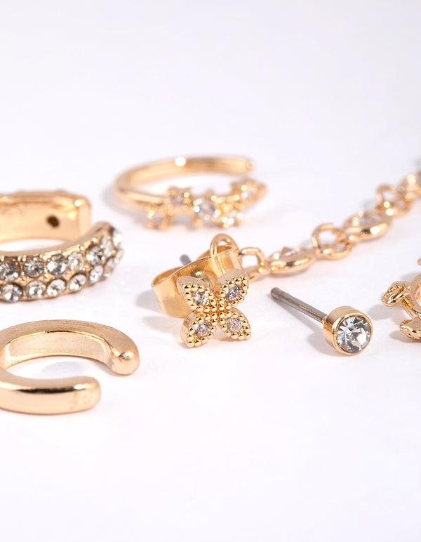 Gold Dainty Diamante Mixed Earrings Pack