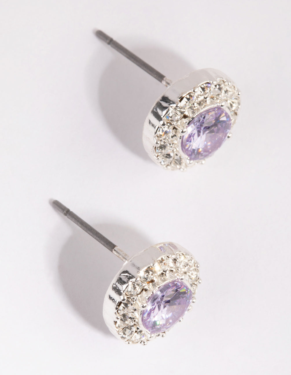 Silver & Lilac Diamond Simulant Halo Stud Earrings