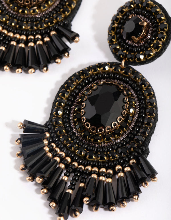 Black Beaded Drop Earrings