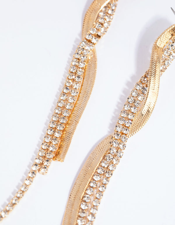 Gold Flat Snake & Cup Chain Drop Earrings