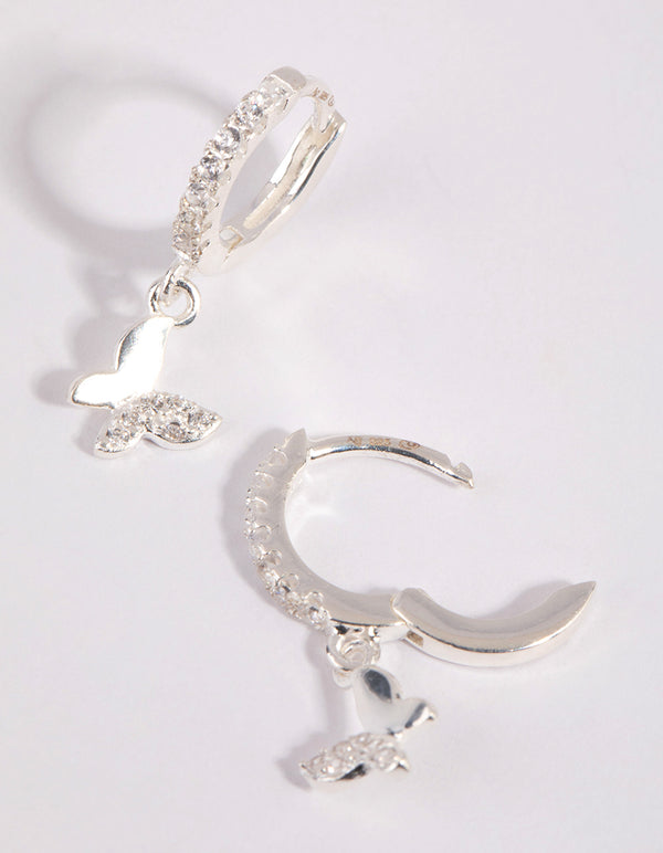 Sterling Silver Diamante Butterfly Huggie Earrings