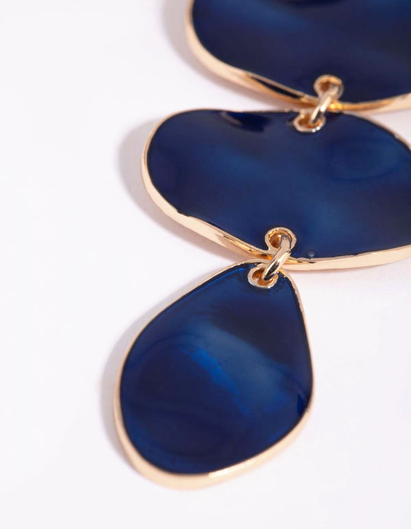 Navy Flat Disc Drop Earrings