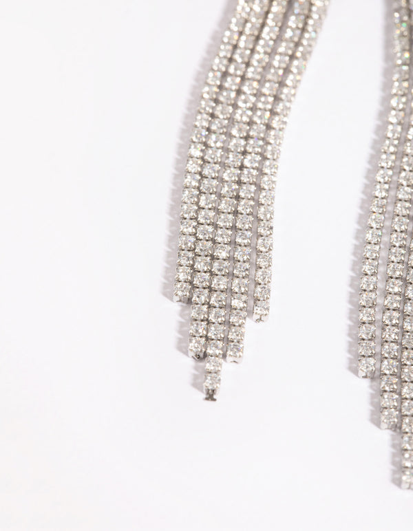 Silver Cubic Zirconia Cup Chain Fringe Drop Earrings