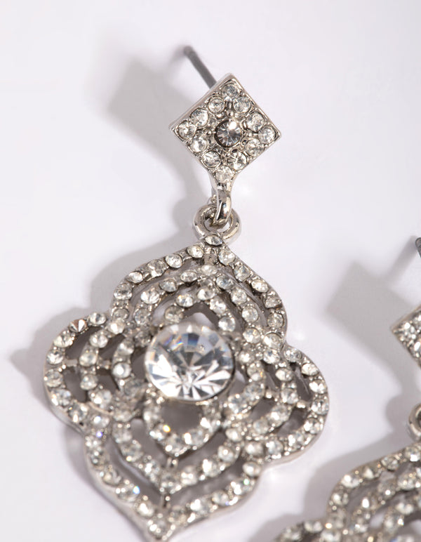 Silver Small Shield Drop Earrings