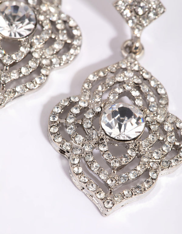 Silver Small Shield Drop Earrings