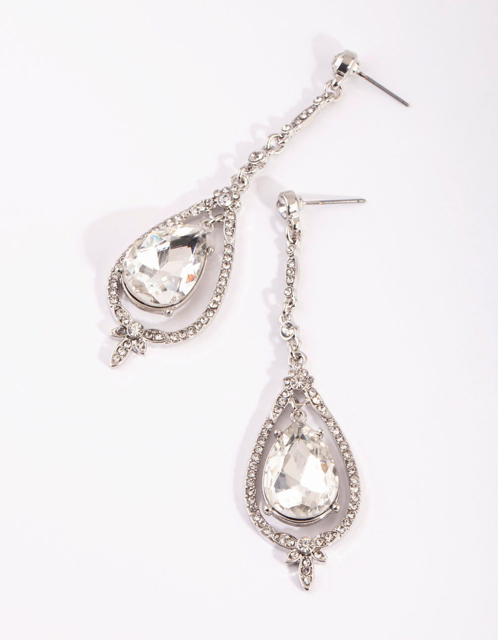 Rhodium Cup Out Teardrop Earrings