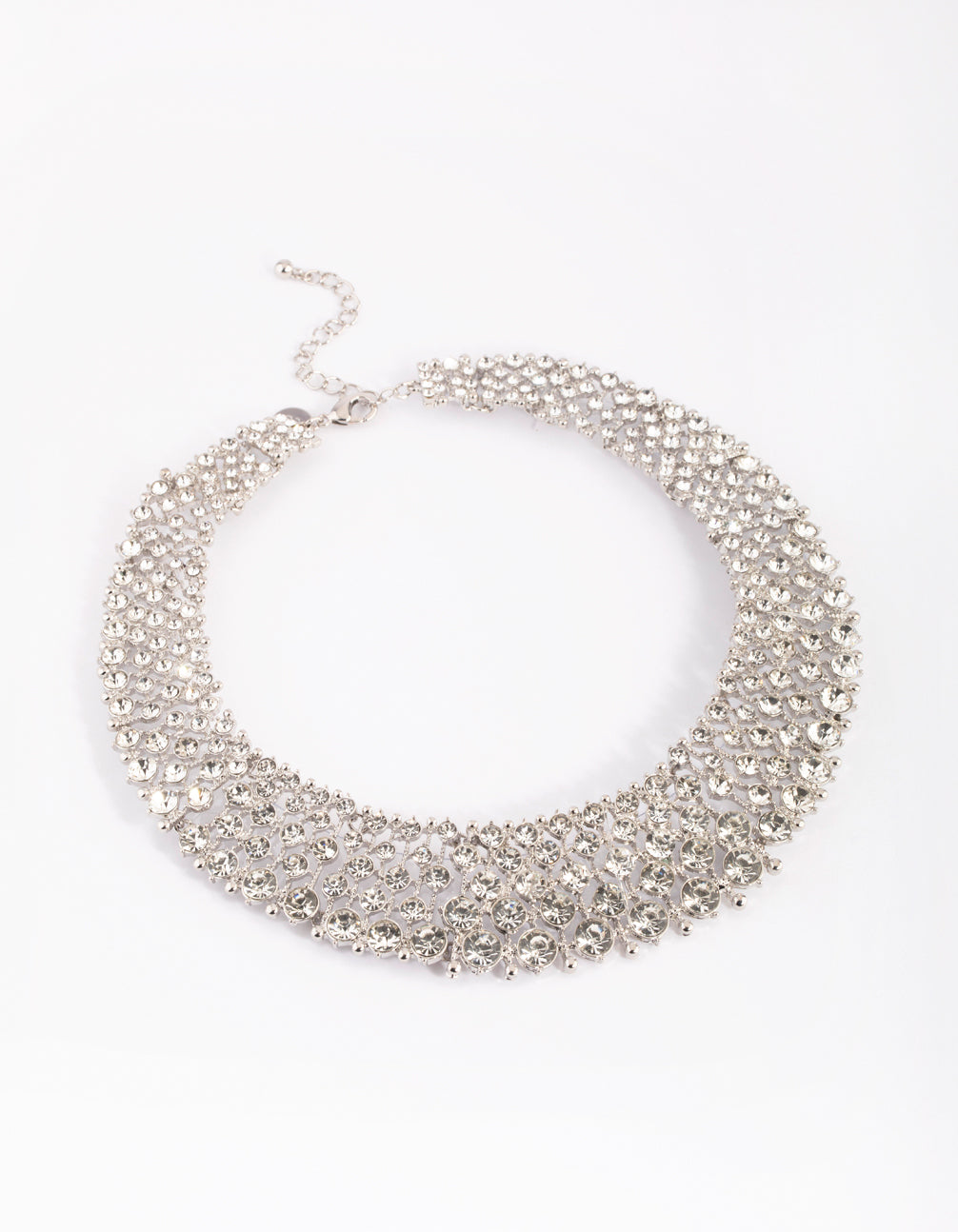 Silver Graduated Diamante Collar Necklace