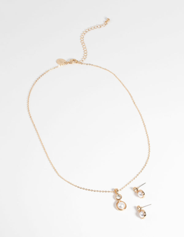 Gold Twisted Pearl Necklace & Earring Set