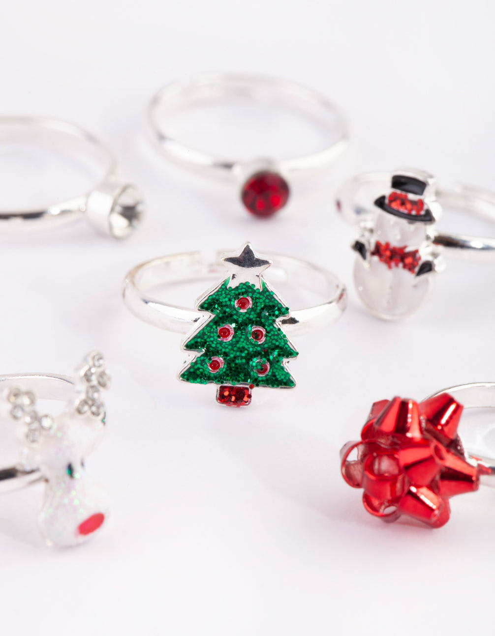 Kids Festive Diamante & Bow Ring 6-Pack