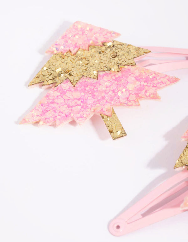 Kids Festive Pink Tree Snap Clips