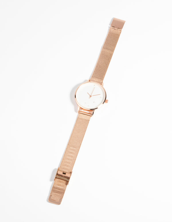 Rose Gold Flower Diamante Mesh Watch