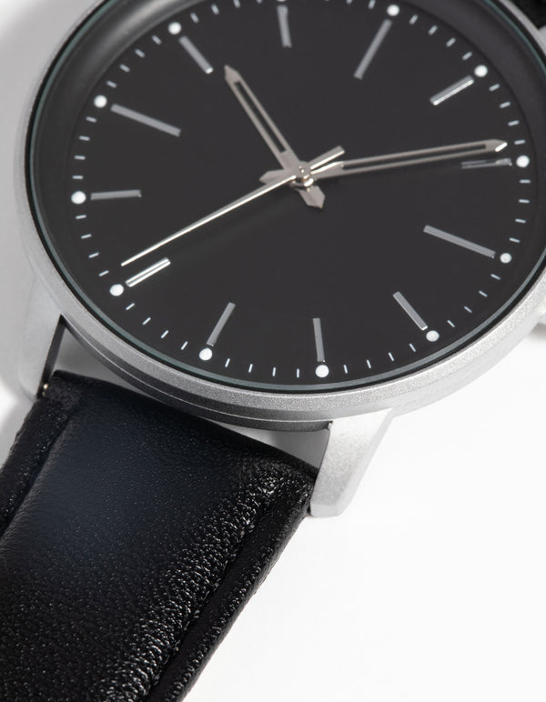 Silver Classic Faux Leather Watch