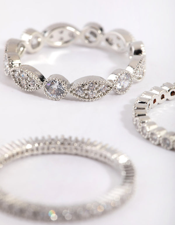 Silver Oval & Circle Cubic Zirconia Ring Pack