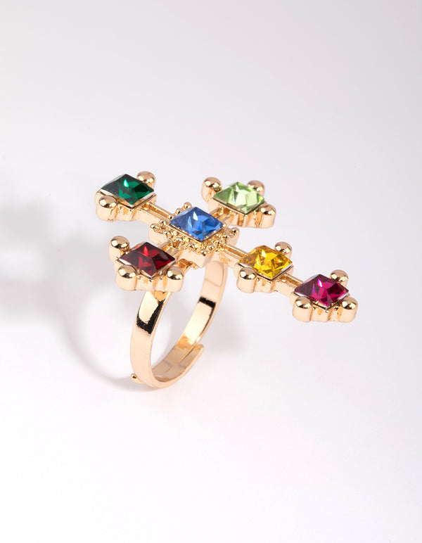 Gold Cross Ring with Jewels