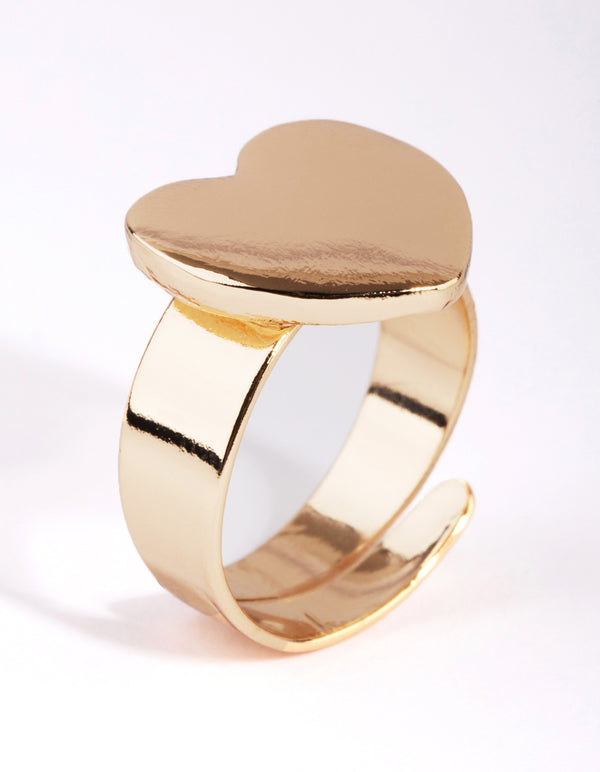 Gold Heart Signet Ring