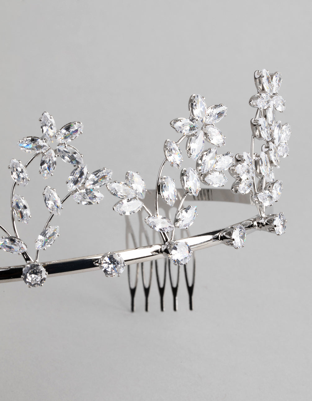 Rhodium Cubic Zirconia Draped Flower Tiara
