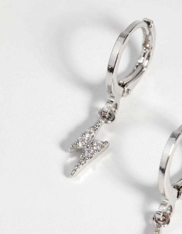 Silver Bolt Huggie Hoop Earrings