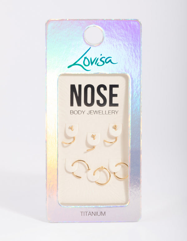 Gold-Plated Titanium Nose Stud 6-Pack