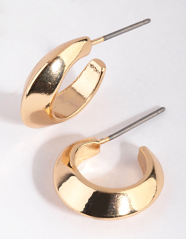 Gold Pointed Huggie Hoop Earrings