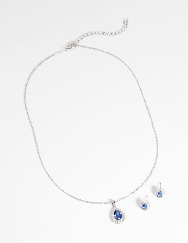 Sapphire Diamond Simulant Necklace & Earrings Set