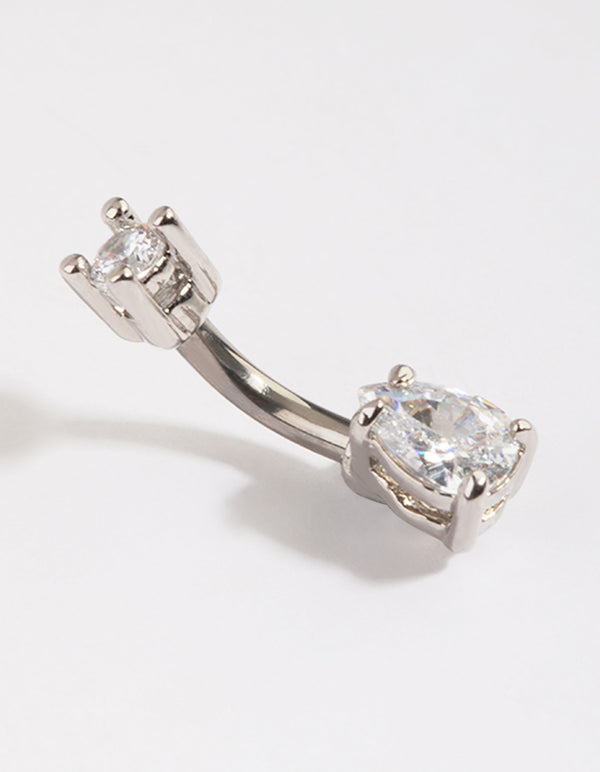 Titanium Diamante Pear Belly Bar