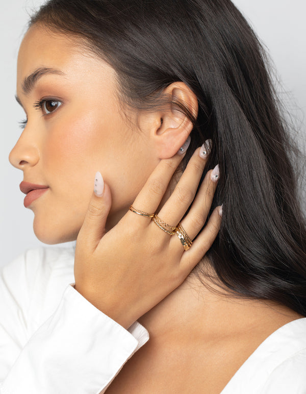 Gold Plated Twisted Band Ring Stack Pack