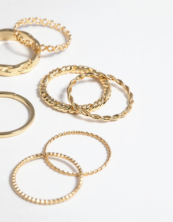 Gold Plated Twisted Band Ring Stack Pack