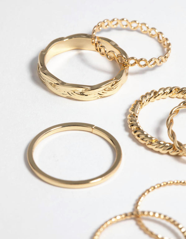 Gold Plated Twisted Band Ring Stack Pack
