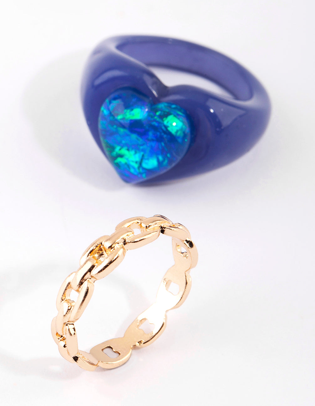 Blue Heart Plastic Ring Set