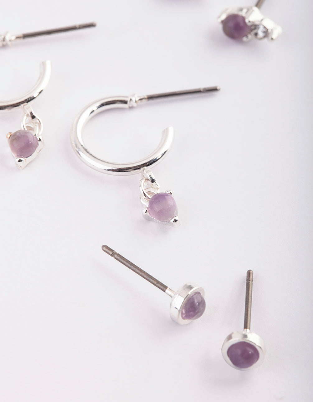 Silver Earring Stack Pack with Amethyst