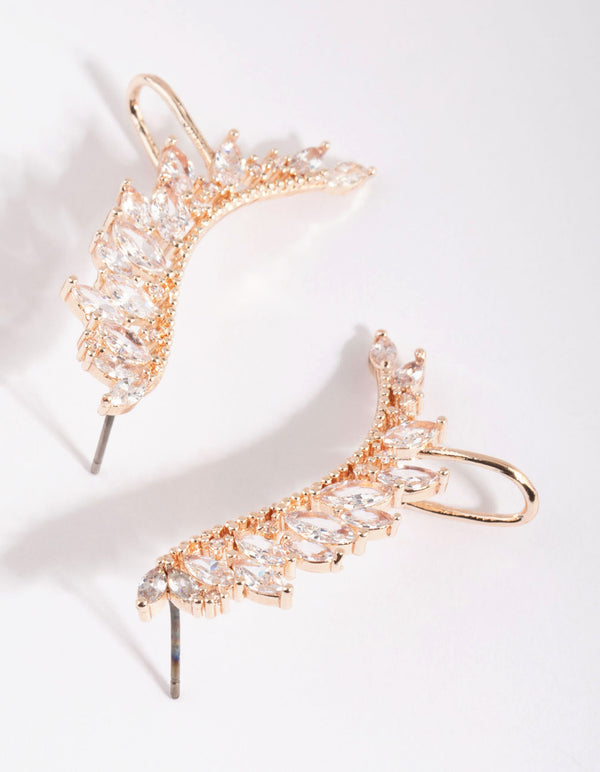 Rose Gold Cubic Zirconia Marquise Crawler Earrings