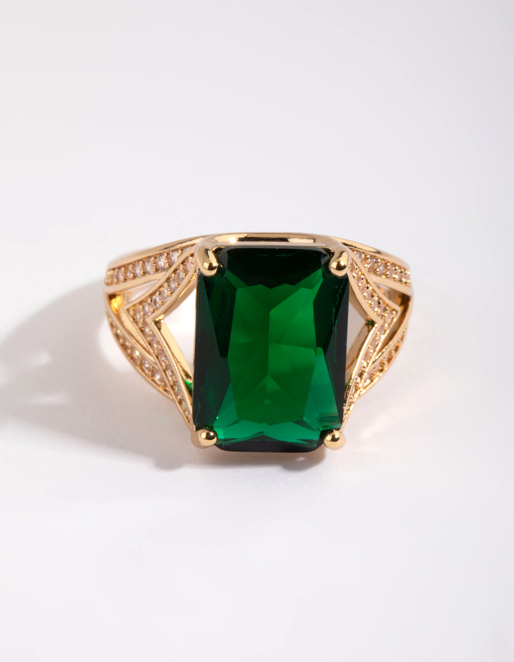Gold Emerald Cubic Zirconia Statement Ring