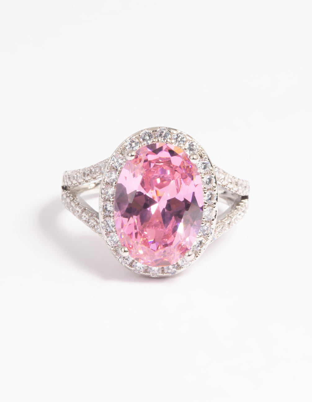 Silver Pink Cubic Zirconia Ring