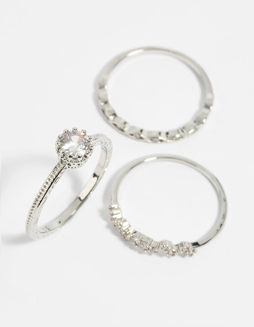 Silver Cubic Zirconia Triple Band Ring