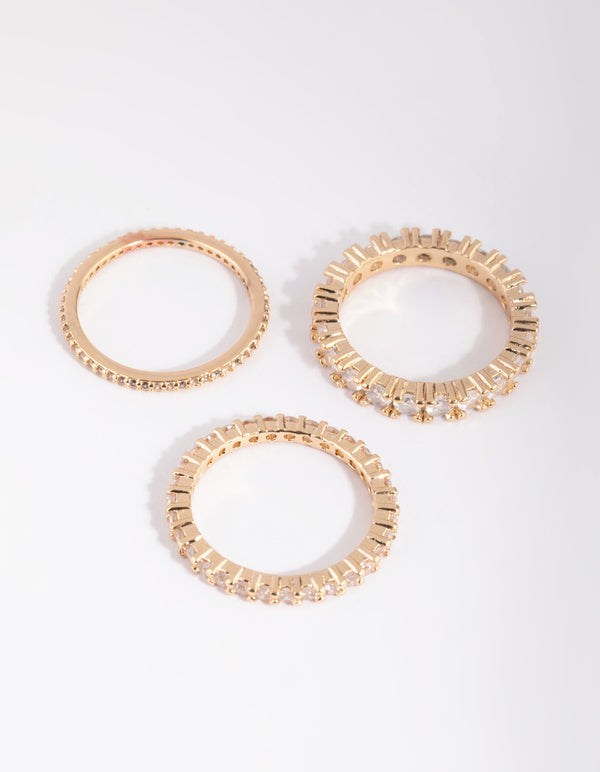 Gold Cubic Zirconia Triple Band Ring