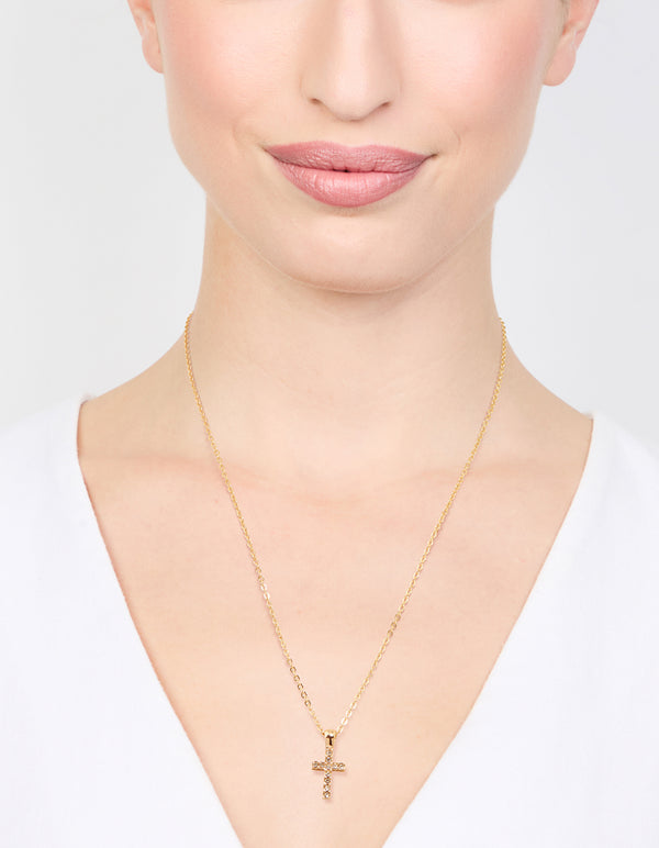 Gold Diamante Cross Necklace