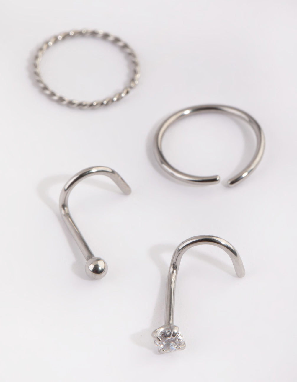 Surgical Steel Diamante Nose Ring 4-Pack