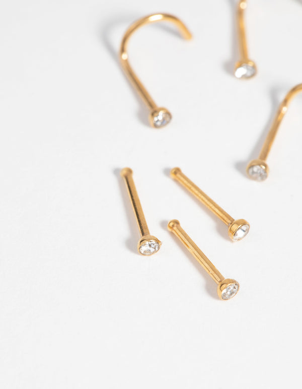 Gold-Plated Surgical Steel Nose Stud 6-Pack