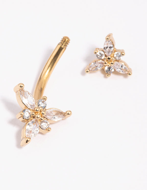 Gold Plated Surgical Steel Flower Belly Bar