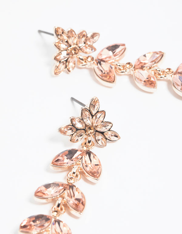 Rose Gold Navette Diamante Drop Earrings