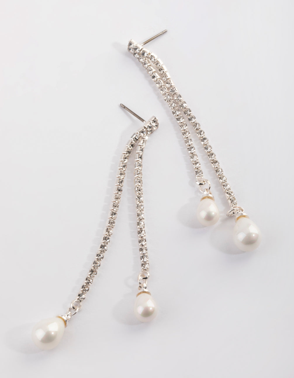 Silver Pearl & Diamante Drop Earrings