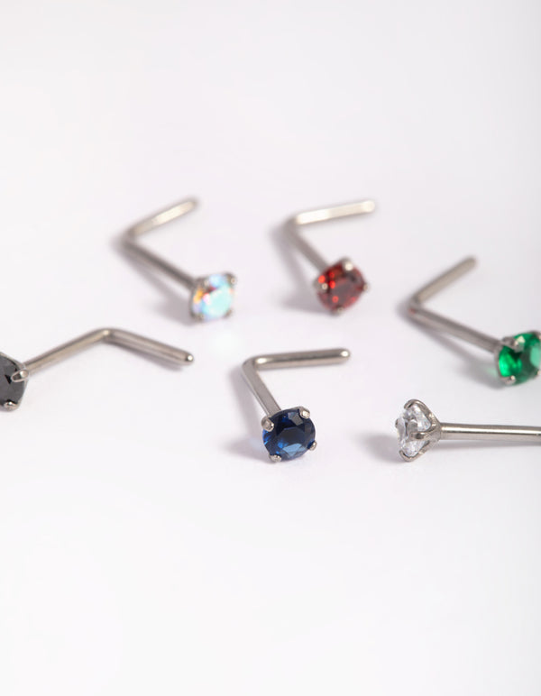 Titanium Mixed Stone Nose Stud 6-Pack